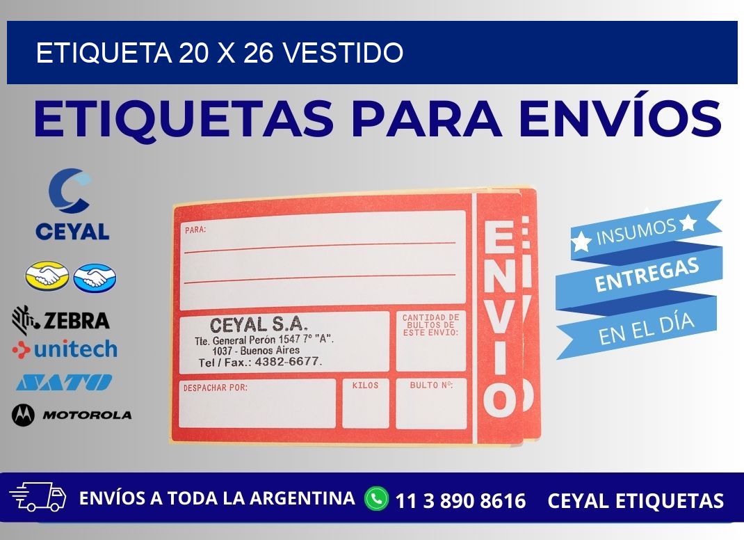Etiqueta 20 x 26 vestido