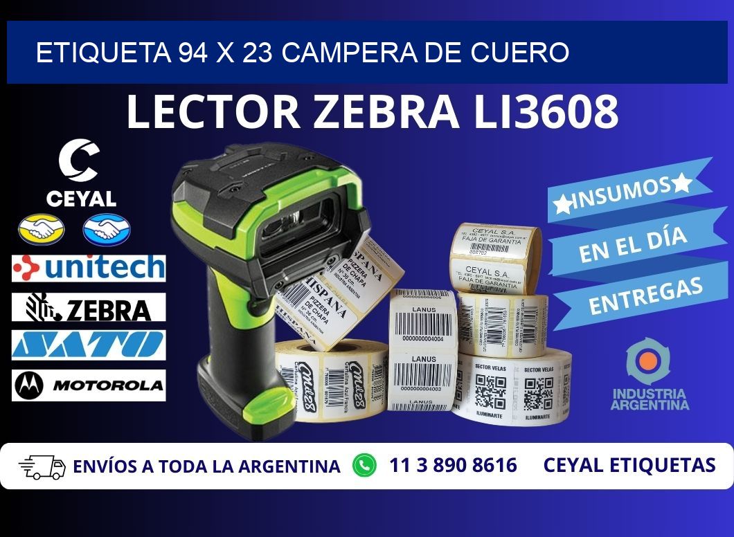 Etiqueta 94 x 23 campera de cuero
