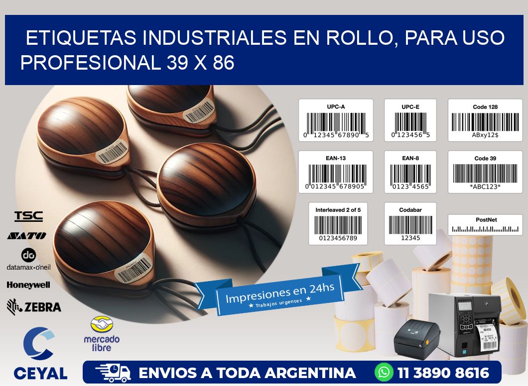Etiquetas Industriales en Rollo, Para Uso Profesional 39 x 86