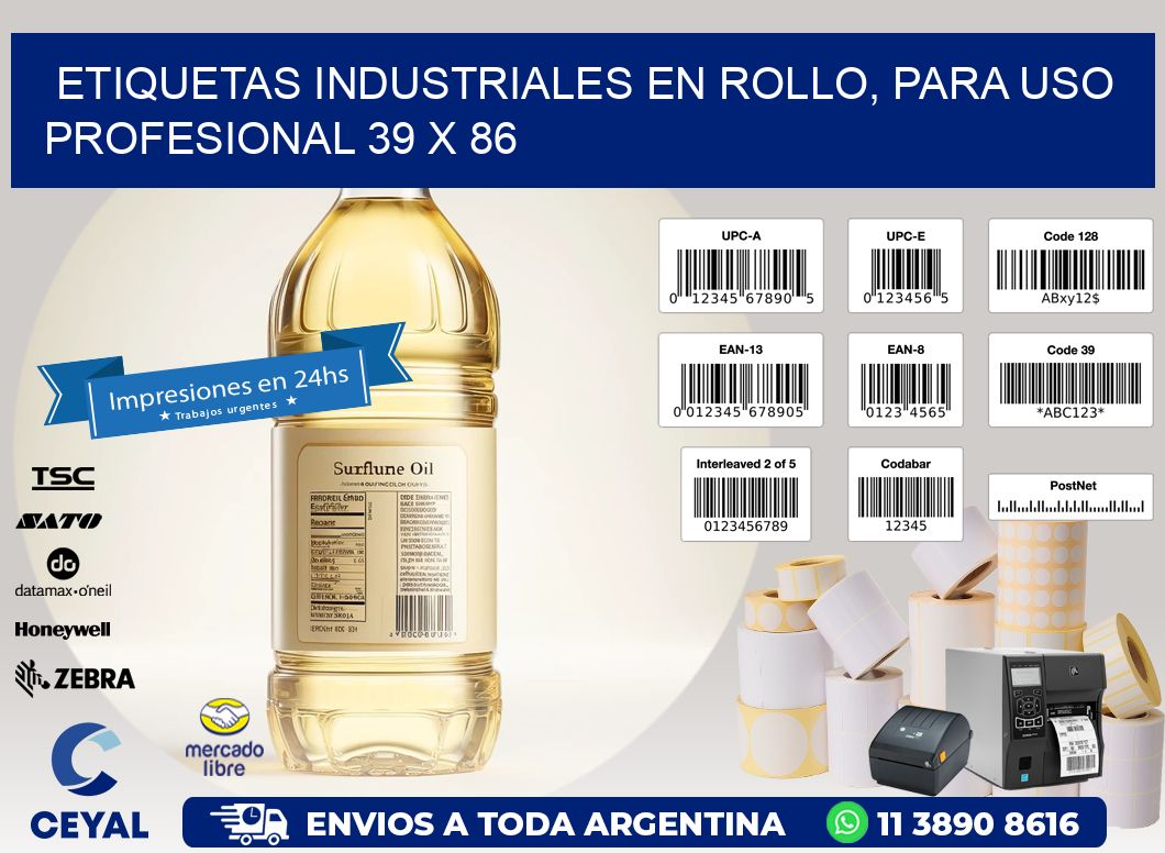 Etiquetas Industriales en Rollo, Para Uso Profesional 39 x 86