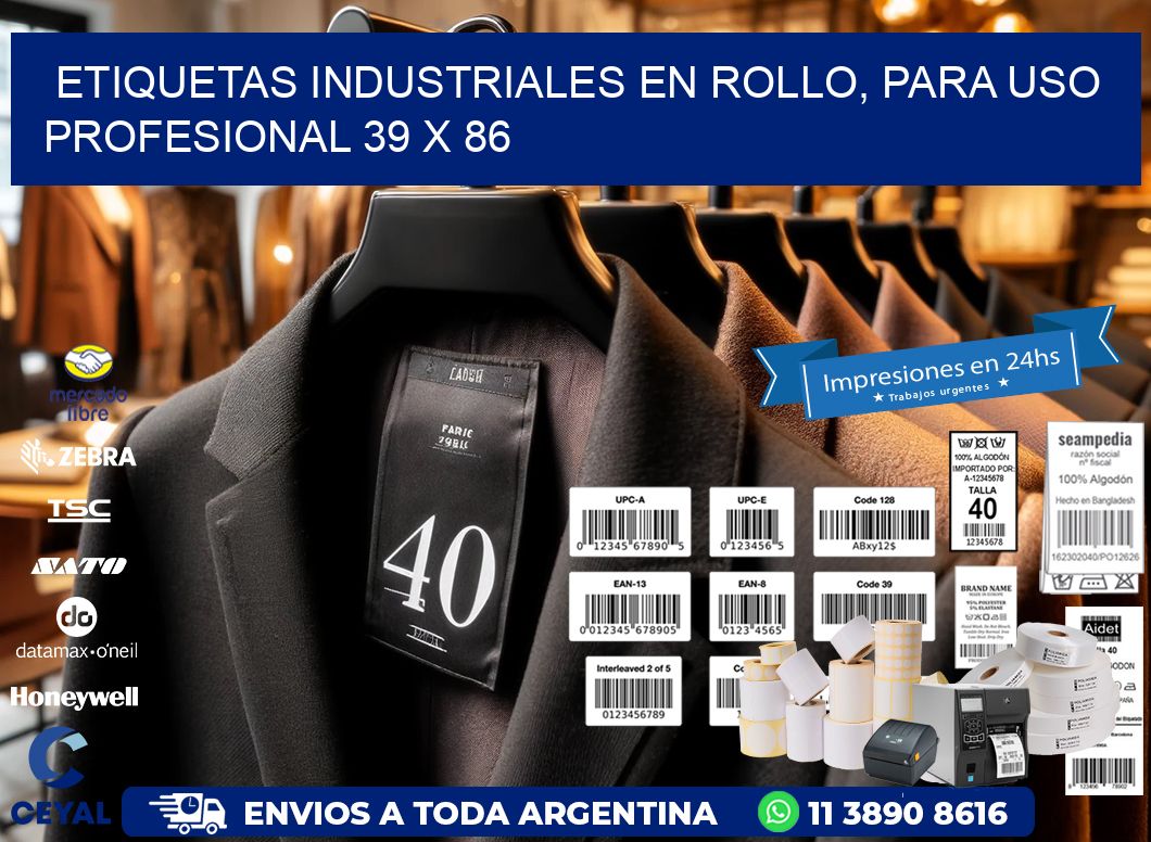 Etiquetas Industriales en Rollo, Para Uso Profesional 39 x 86