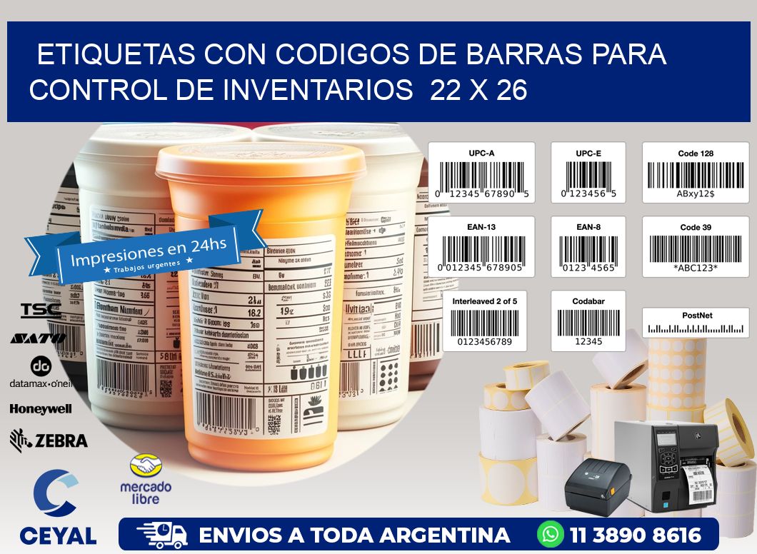 Etiquetas con Codigos de Barras para Control de Inventarios 22 x 26