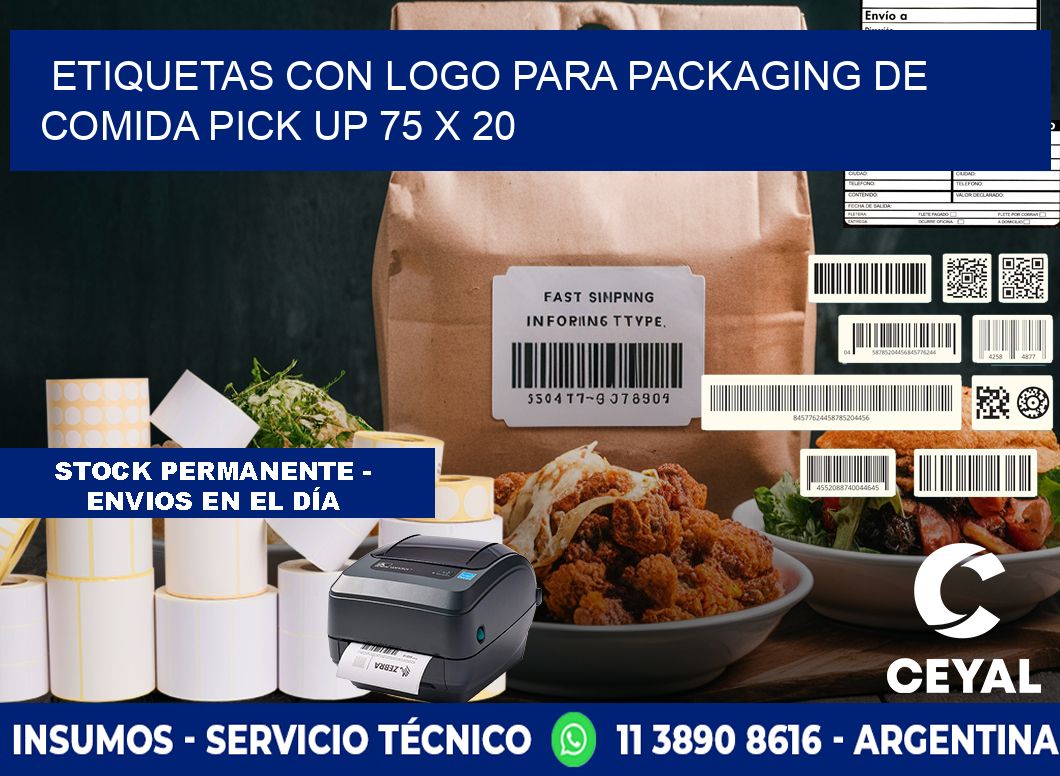 Etiquetas con logo para packaging de comida pick up 75 x 20