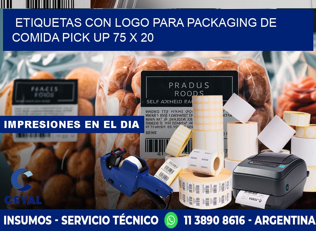 Etiquetas con logo para packaging de comida pick up 75 x 20