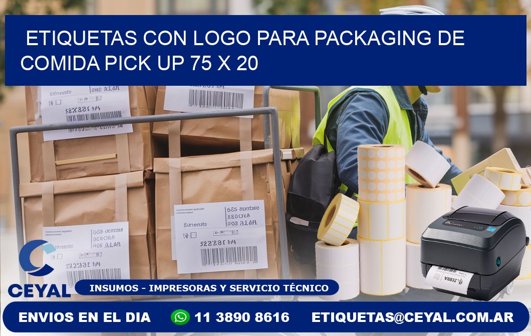Etiquetas con logo para packaging de comida pick up 75 x 20