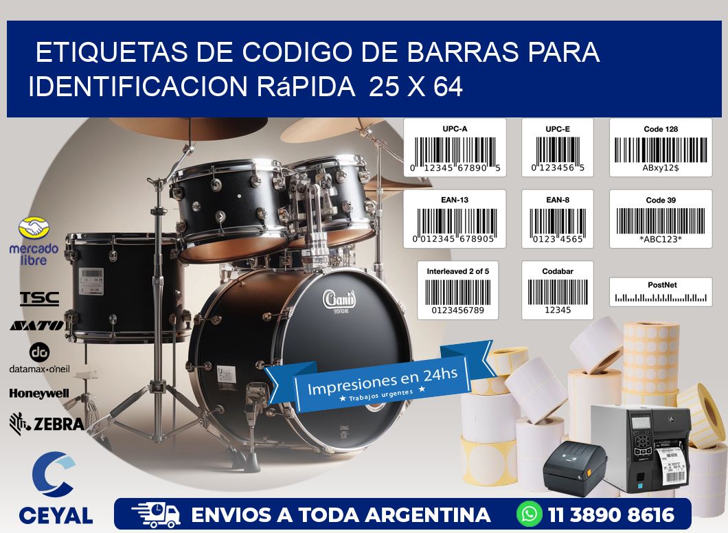 Etiquetas de Codigo de Barras para Identificacion Rápida 25 x 64