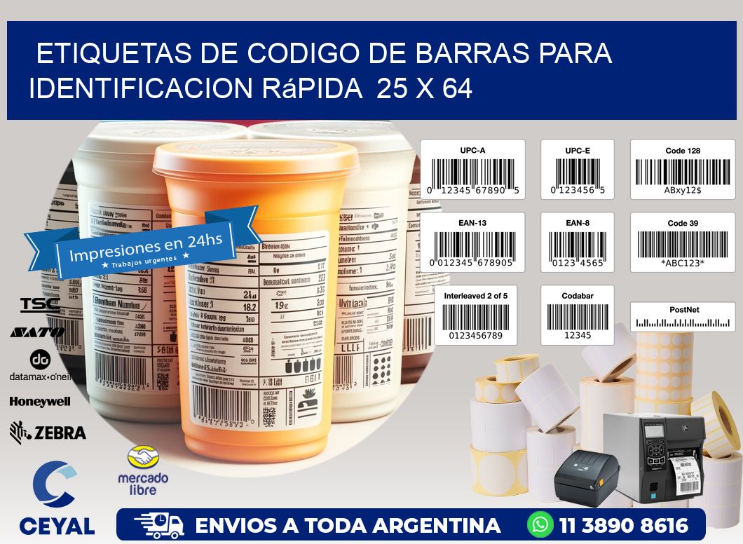Etiquetas de Codigo de Barras para Identificacion Rápida 25 x 64