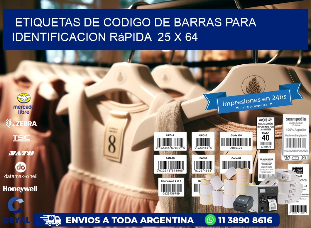 Etiquetas de Codigo de Barras para Identificacion Rápida 25 x 64