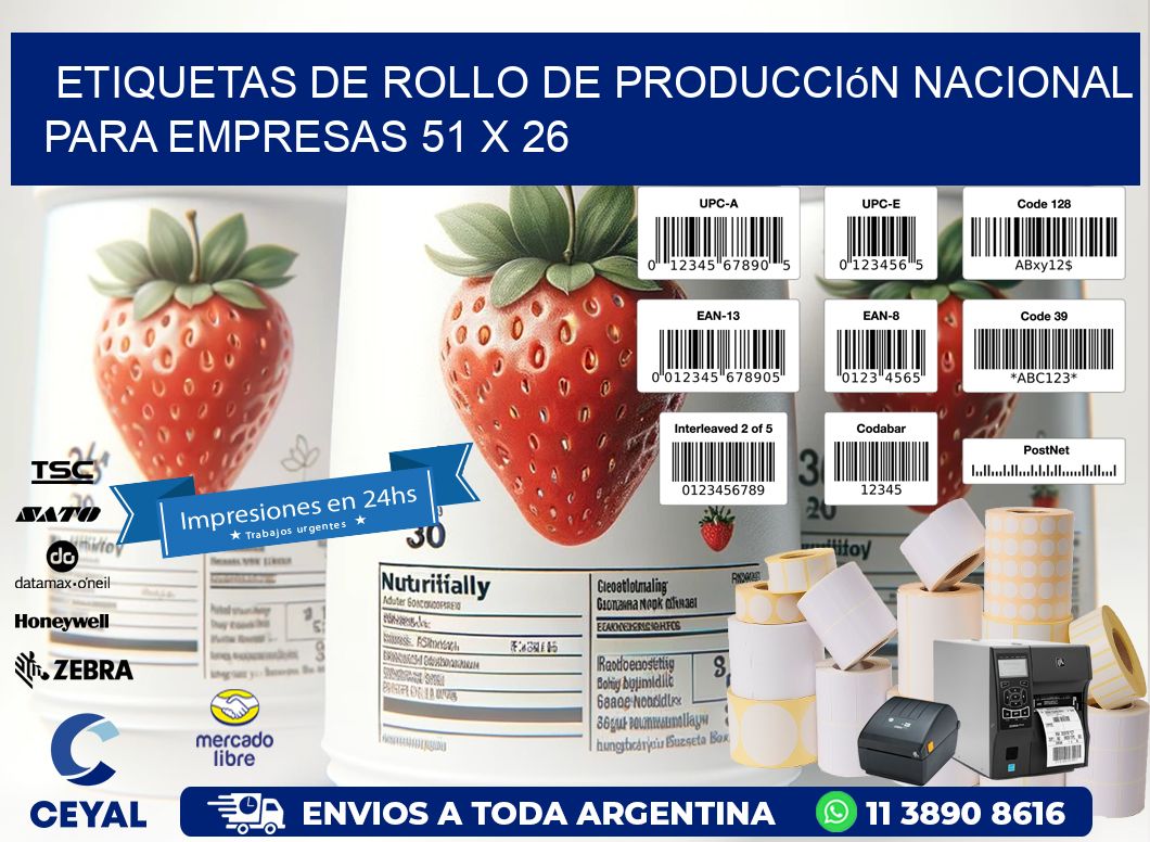 Etiquetas de Rollo de Producción Nacional para Empresas 51 x 26