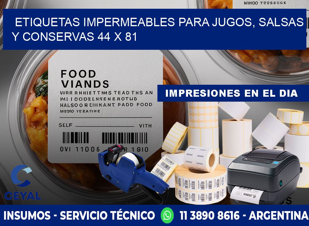 Etiquetas impermeables para jugos, salsas y conservas 44 x 81