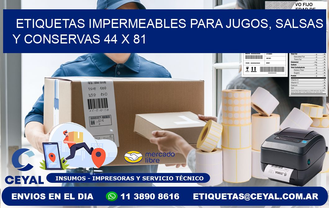 Etiquetas impermeables para jugos, salsas y conservas 44 x 81