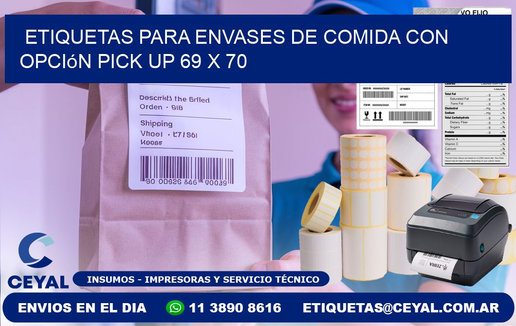 Etiquetas para envases de comida con opción pick up 69 x 70