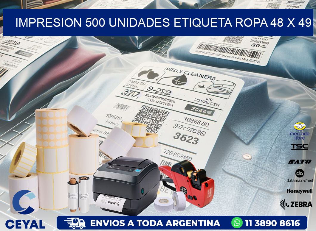 IMPRESION 500 UNIDADES ETIQUETA ROPA 48 x 49