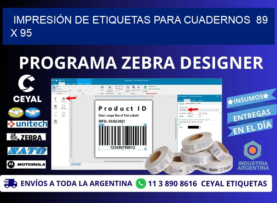 IMPRESIÓN DE ETIQUETAS PARA CUADERNOS  89 x 95