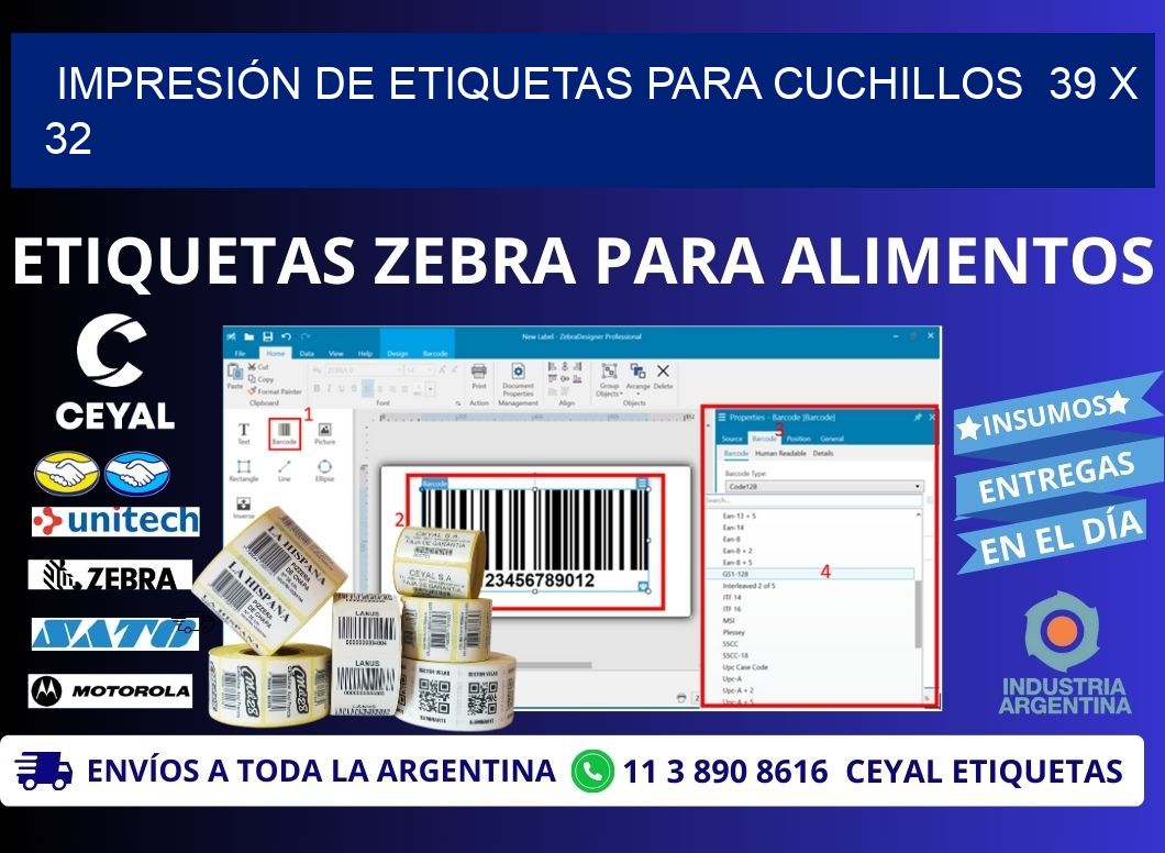IMPRESIÓN DE ETIQUETAS PARA CUCHILLOS  39 x 32