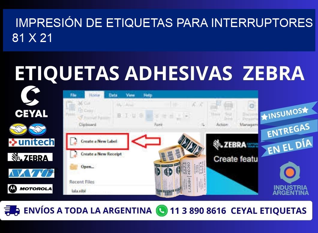 IMPRESIÓN DE ETIQUETAS PARA INTERRUPTORES 81 x 21