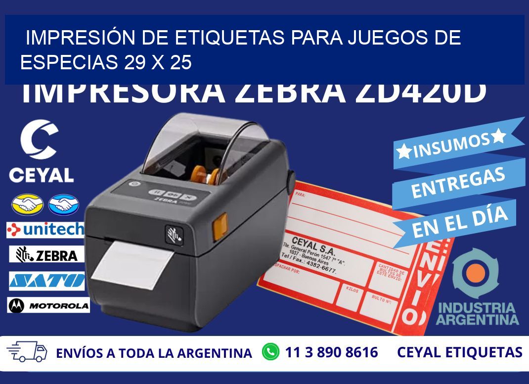 IMPRESIÓN DE ETIQUETAS PARA JUEGOS DE ESPECIAS 29 x 25