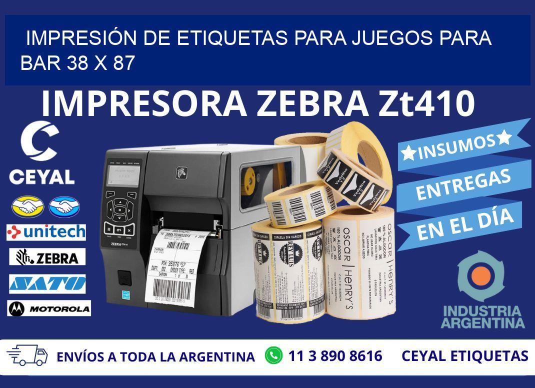 IMPRESIÓN DE ETIQUETAS PARA JUEGOS PARA BAR 38 x 87