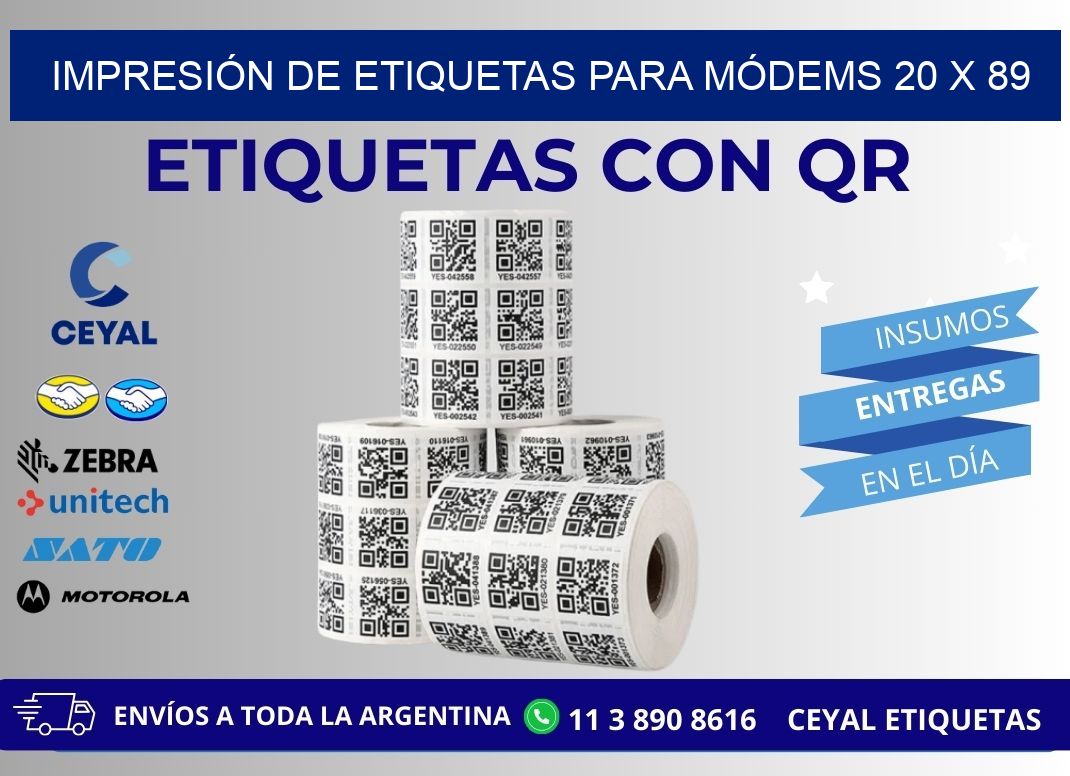 IMPRESIÓN DE ETIQUETAS PARA MÓDEMS 20 x 89