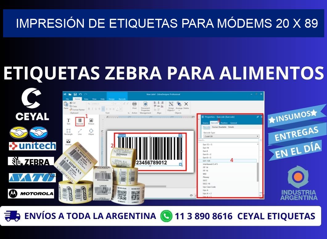 IMPRESIÓN DE ETIQUETAS PARA MÓDEMS 20 x 89