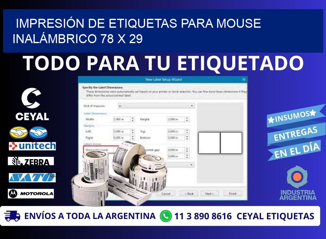 IMPRESIÓN DE ETIQUETAS PARA MOUSE INALÁMBRICO 78 x 29