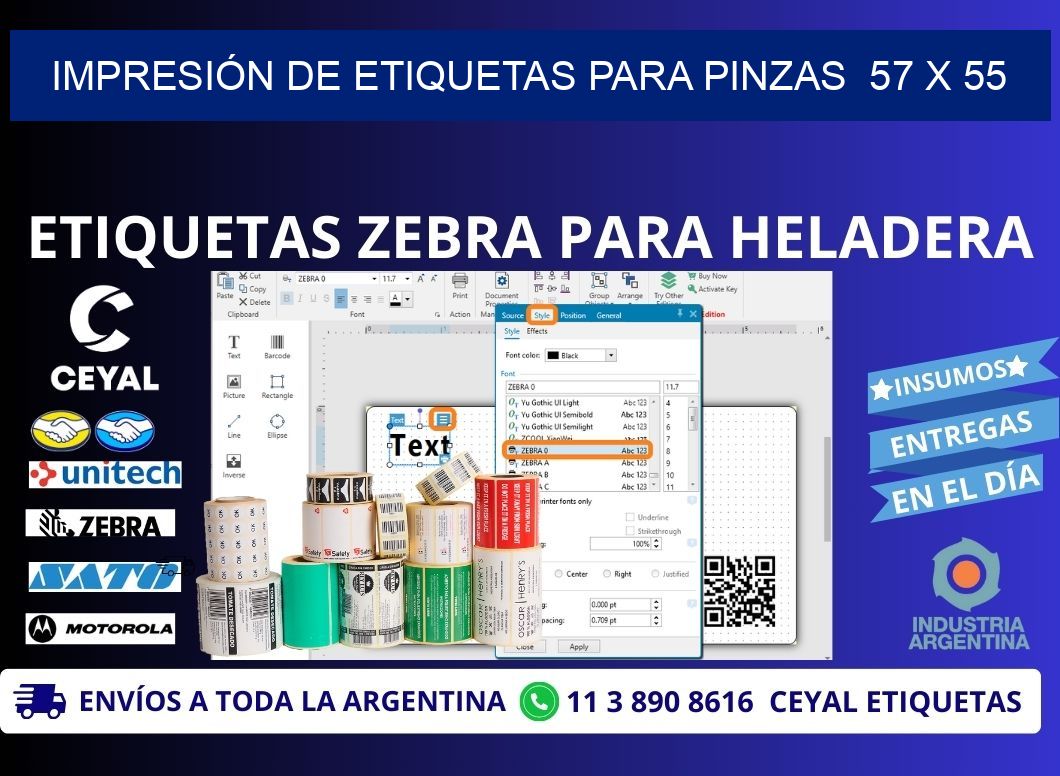 IMPRESIÓN DE ETIQUETAS PARA PINZAS 57 x 55
