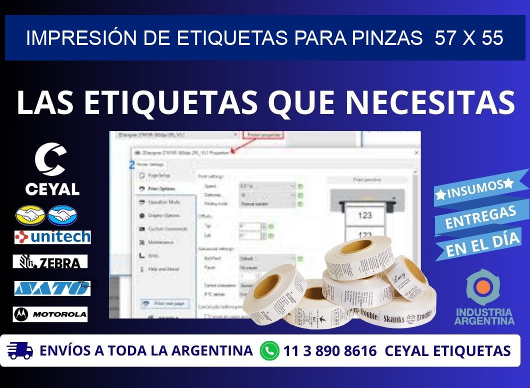 IMPRESIÓN DE ETIQUETAS PARA PINZAS  57 x 55
