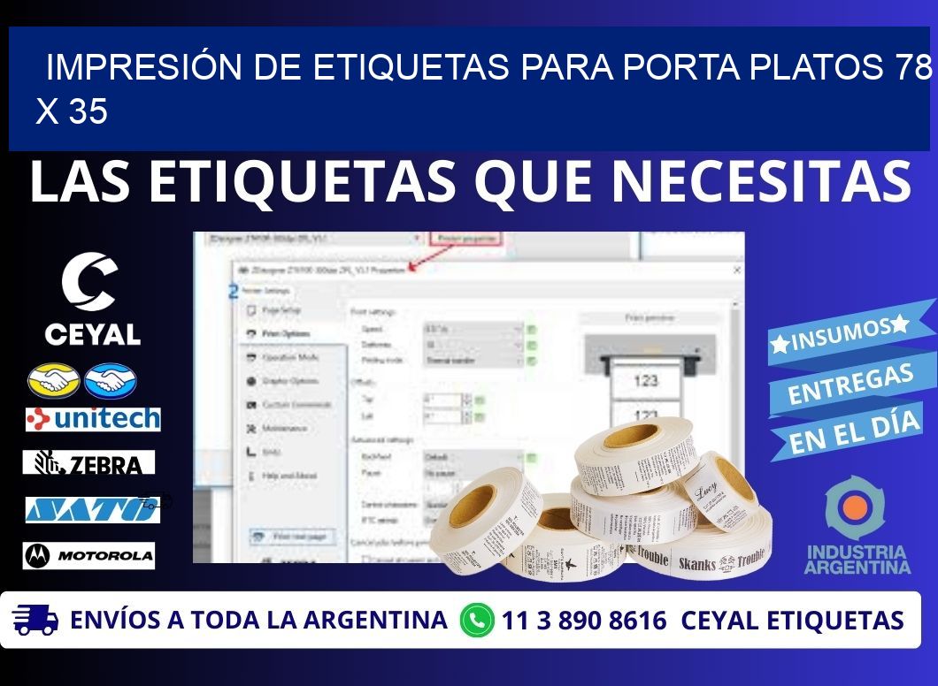 IMPRESIÓN DE ETIQUETAS PARA PORTA PLATOS 78 x 35