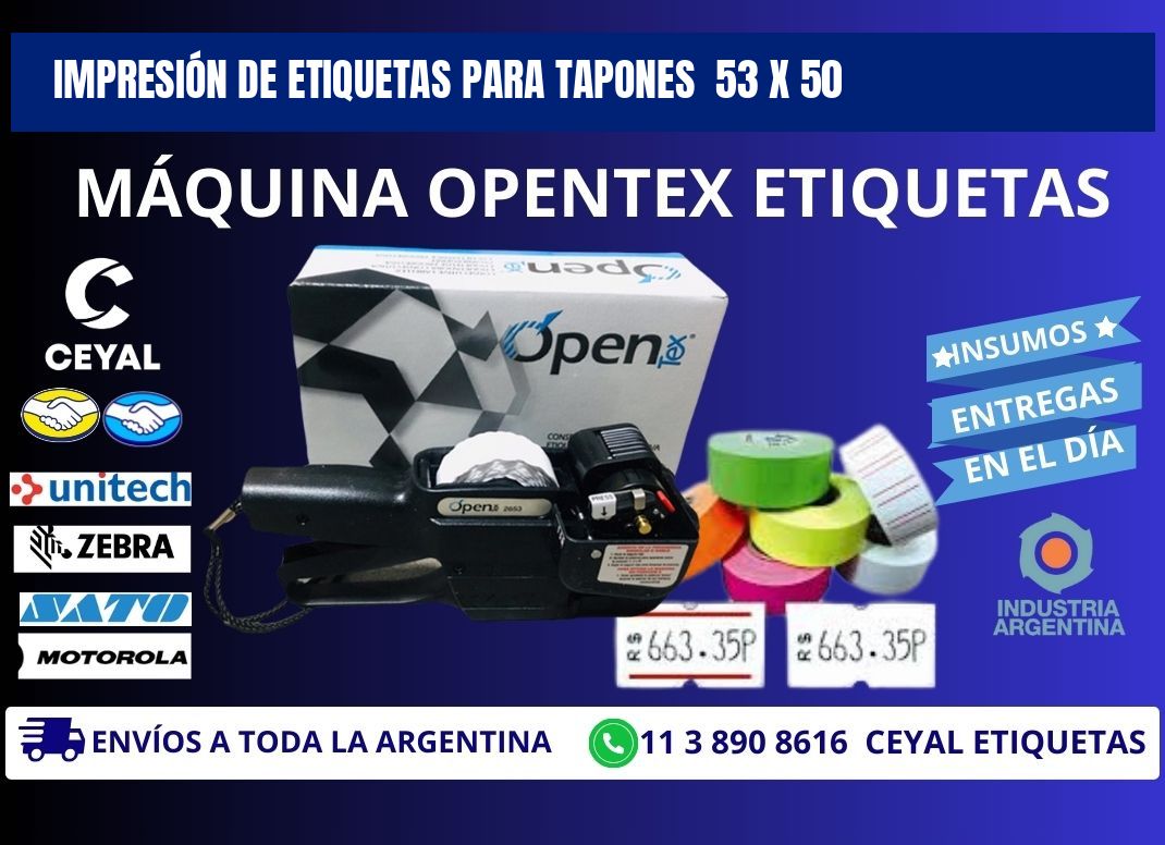 IMPRESIÓN DE ETIQUETAS PARA TAPONES 53 x 50