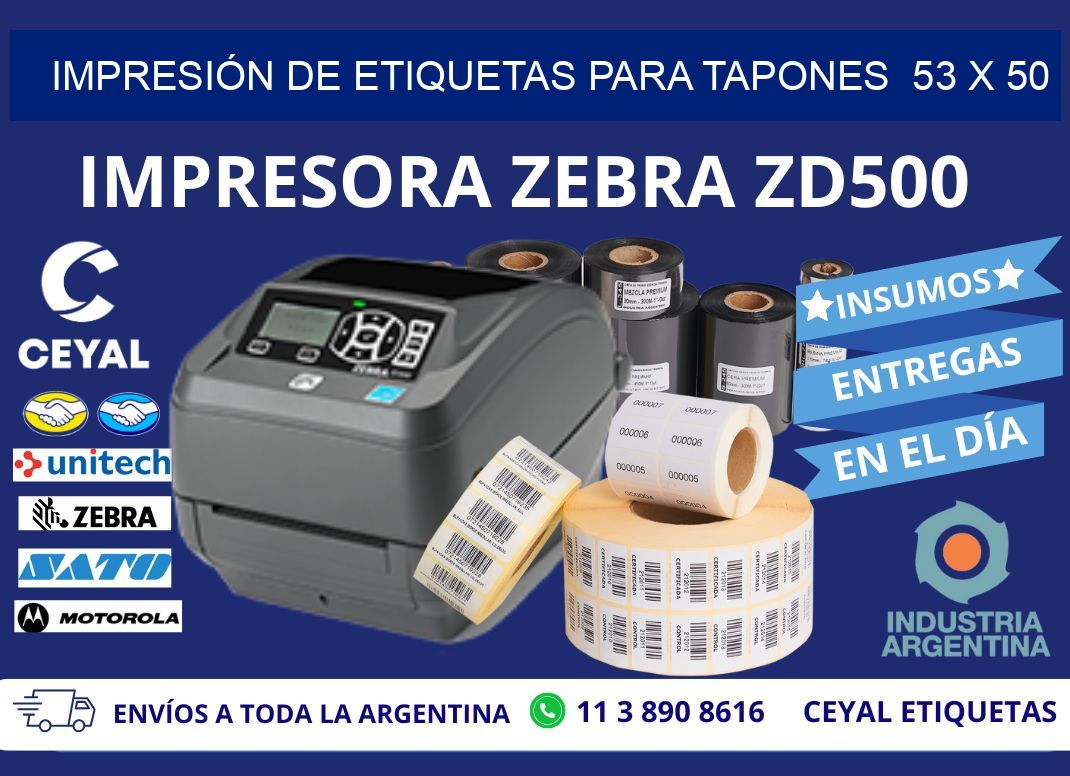 IMPRESIÓN DE ETIQUETAS PARA TAPONES 53 x 50