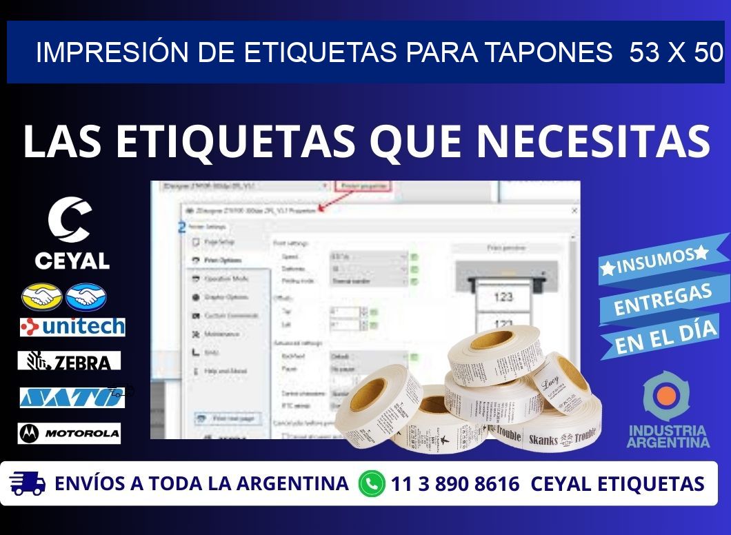 IMPRESIÓN DE ETIQUETAS PARA TAPONES 53 x 50