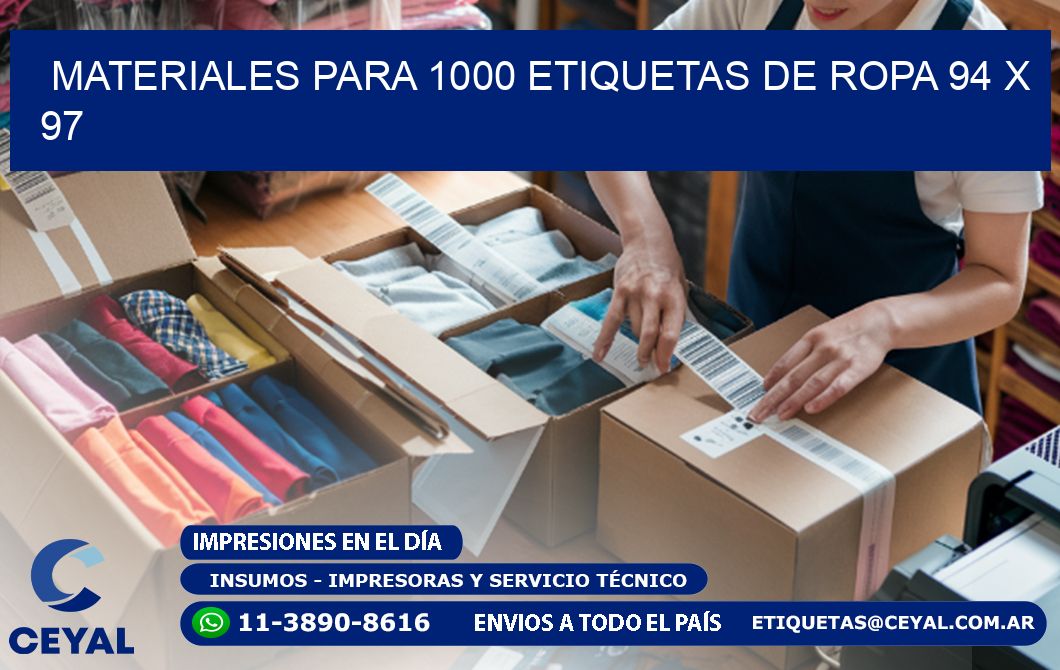 MATERIALES PARA 1000 ETIQUETAS DE ROPA 94 x 97