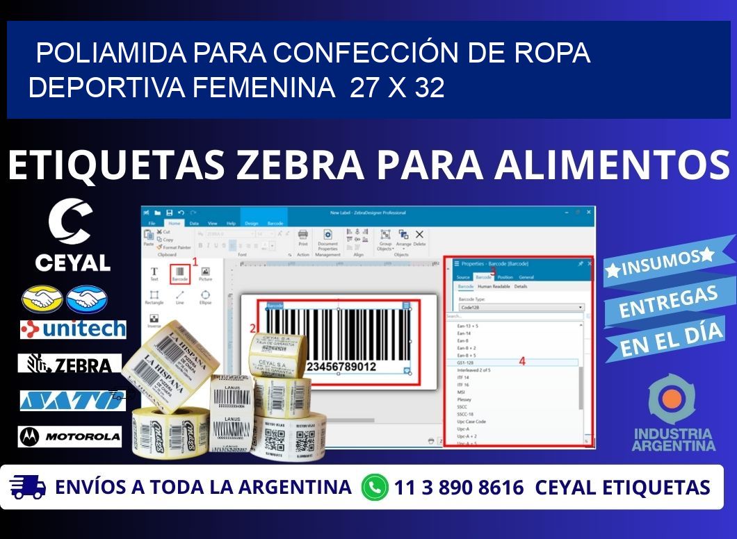 POLIAMIDA PARA CONFECCIÓN DE ROPA DEPORTIVA FEMENINA  27 x 32