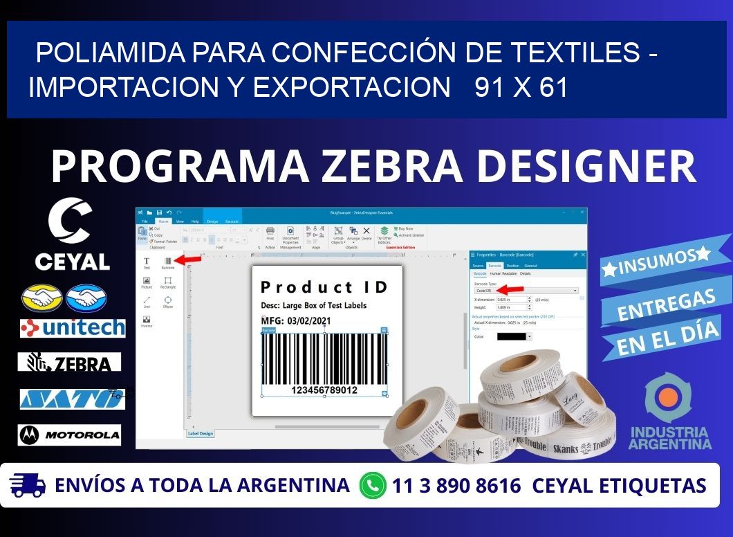 POLIAMIDA PARA CONFECCIÓN DE TEXTILES - IMPORTACION Y EXPORTACION   91 x 61