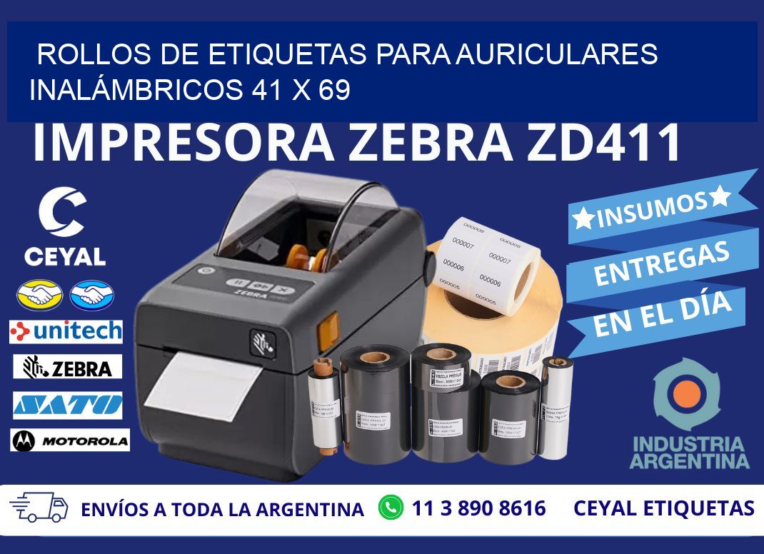 ROLLOS DE ETIQUETAS PARA AURICULARES INALÁMBRICOS 41 x 69