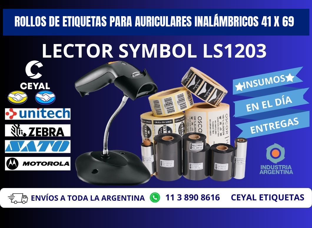 ROLLOS DE ETIQUETAS PARA AURICULARES INALÁMBRICOS 41 x 69