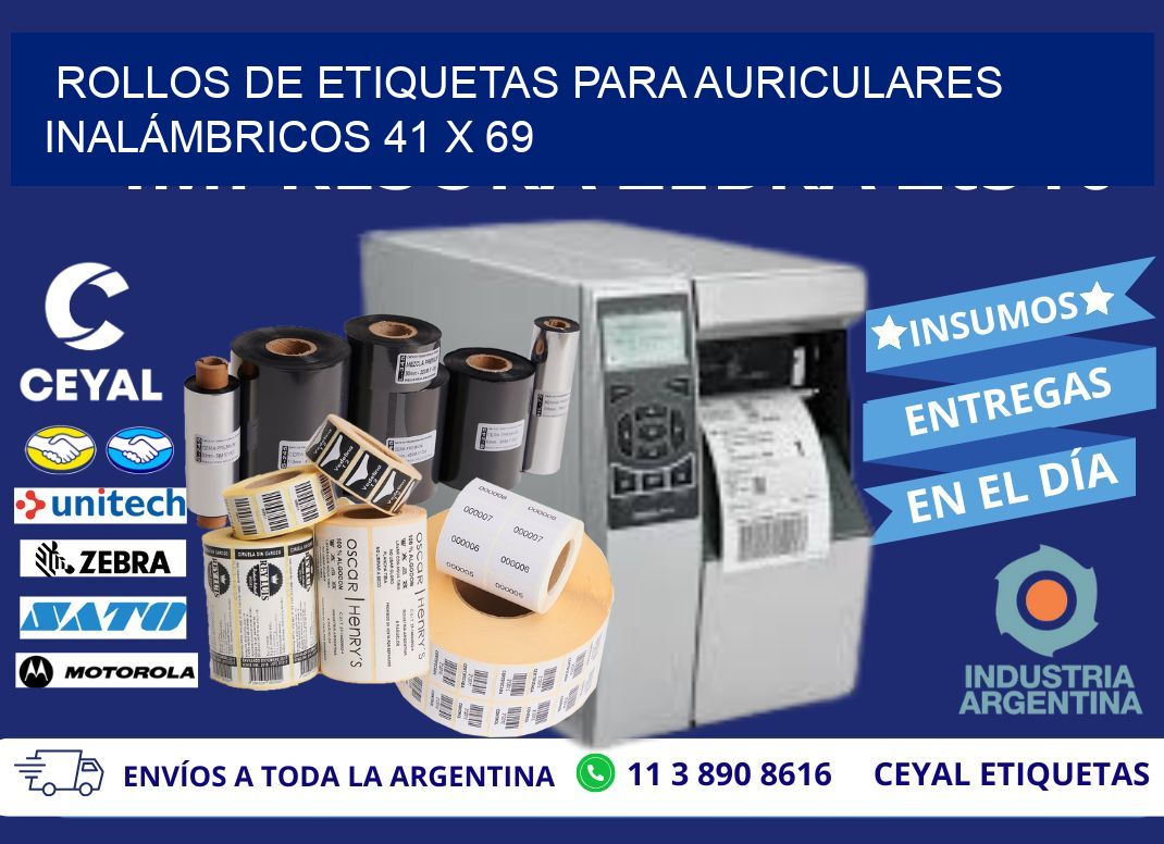 ROLLOS DE ETIQUETAS PARA AURICULARES INALÁMBRICOS 41 x 69