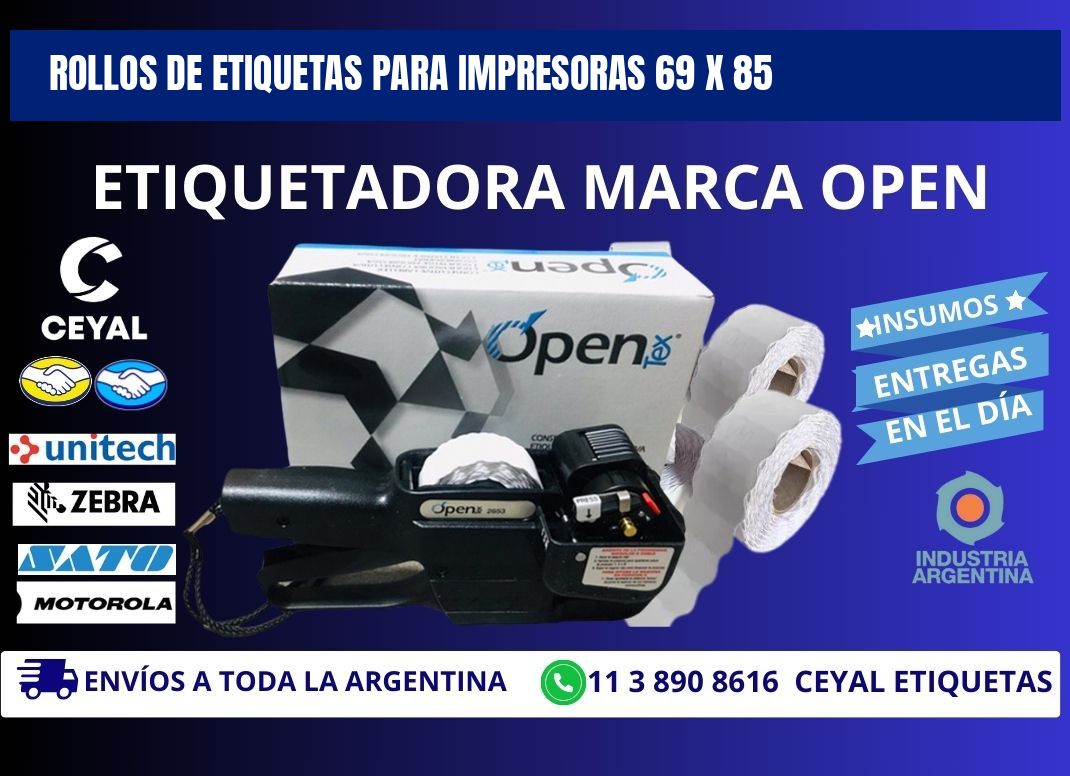 ROLLOS DE ETIQUETAS PARA IMPRESORAS 69 x 85