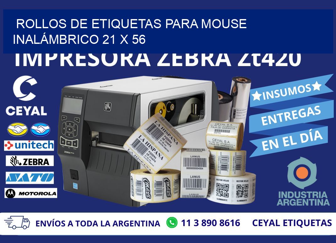 ROLLOS DE ETIQUETAS PARA MOUSE INALÁMBRICO 21 x 56