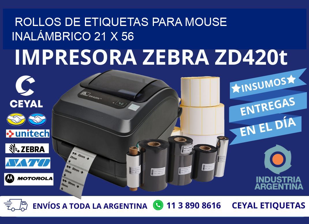ROLLOS DE ETIQUETAS PARA MOUSE INALÁMBRICO 21 x 56