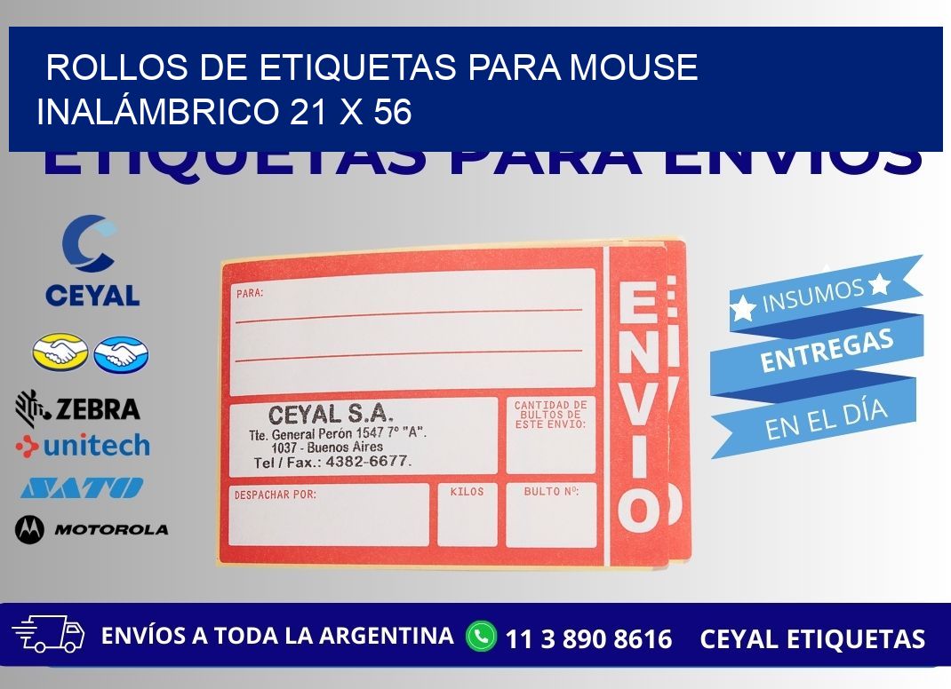 ROLLOS DE ETIQUETAS PARA MOUSE INALÁMBRICO 21 x 56