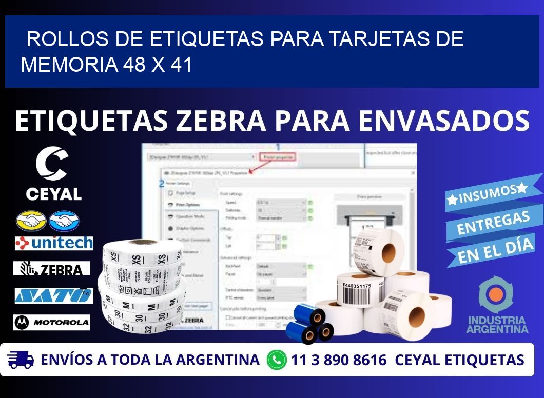 ROLLOS DE ETIQUETAS PARA TARJETAS DE MEMORIA 48 x 41
