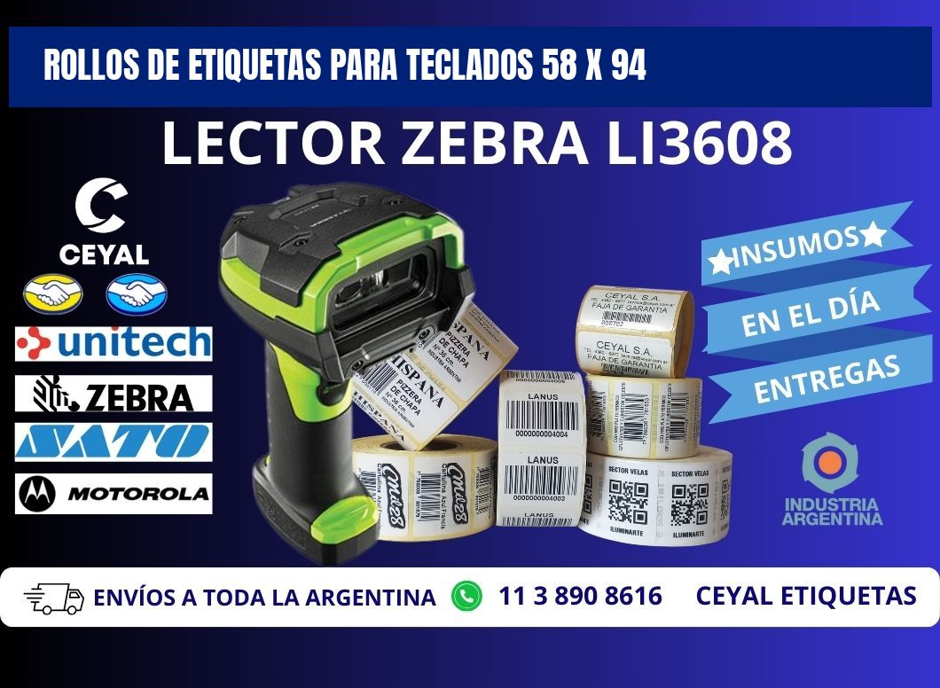 ROLLOS DE ETIQUETAS PARA TECLADOS 58 x 94