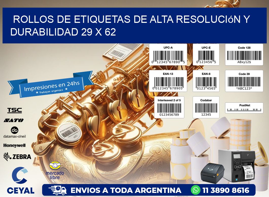 Rollos de Etiquetas de Alta Resolución y Durabilidad 29 x 62