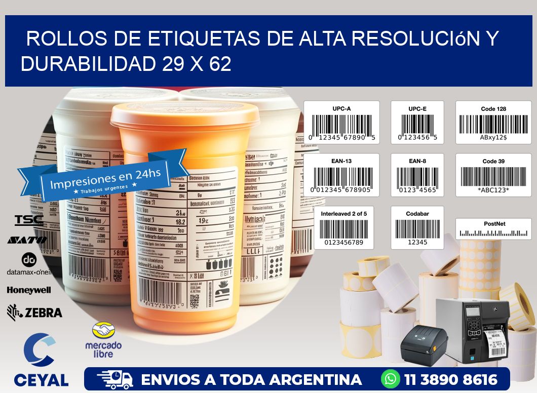 Rollos de Etiquetas de Alta Resolución y Durabilidad 29 x 62
