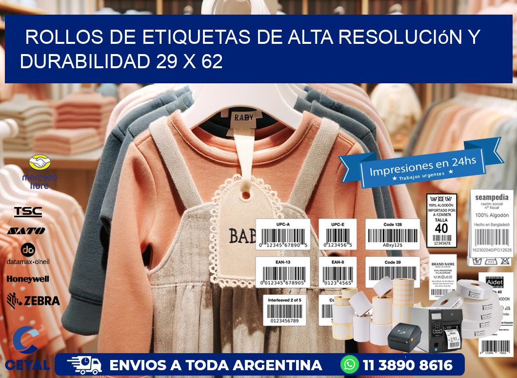 Rollos de Etiquetas de Alta Resolución y Durabilidad 29 x 62