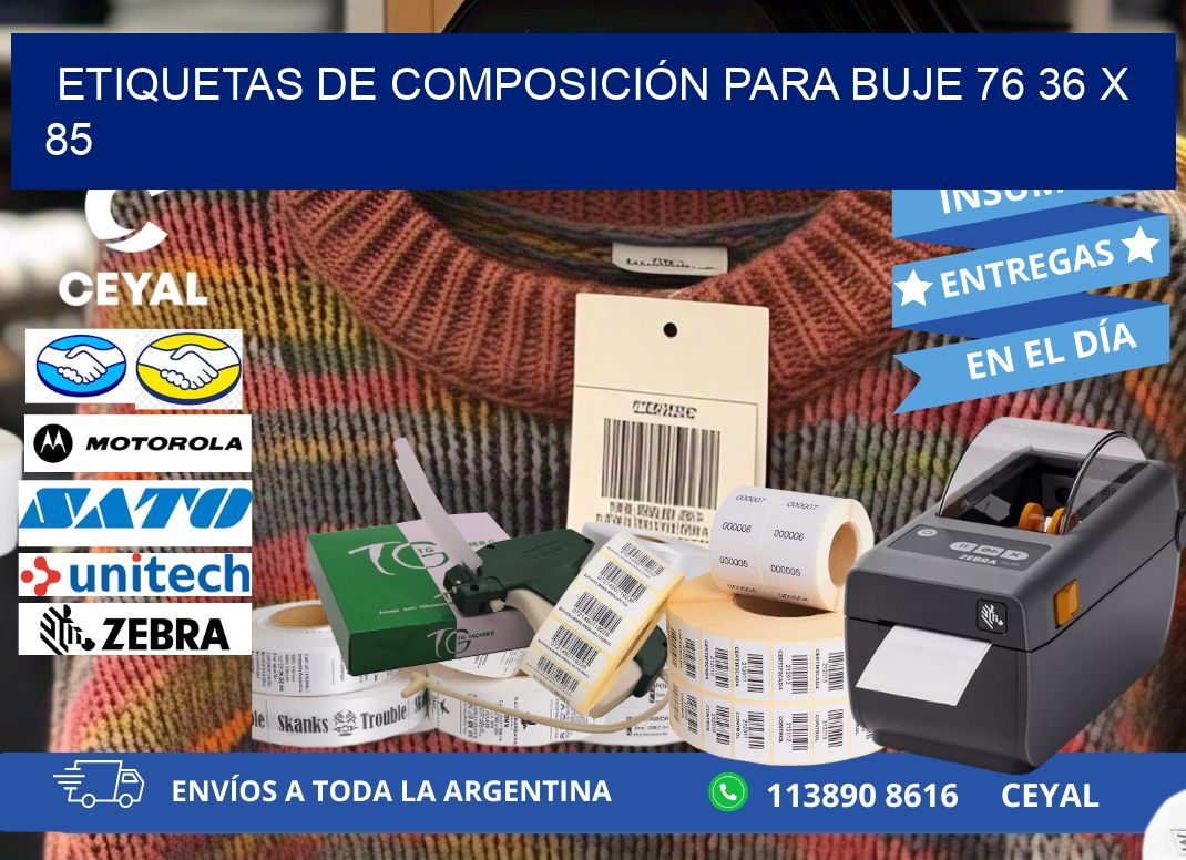 ETIQUETAS DE COMPOSICIÓN PARA BUJE 76 36 x 85