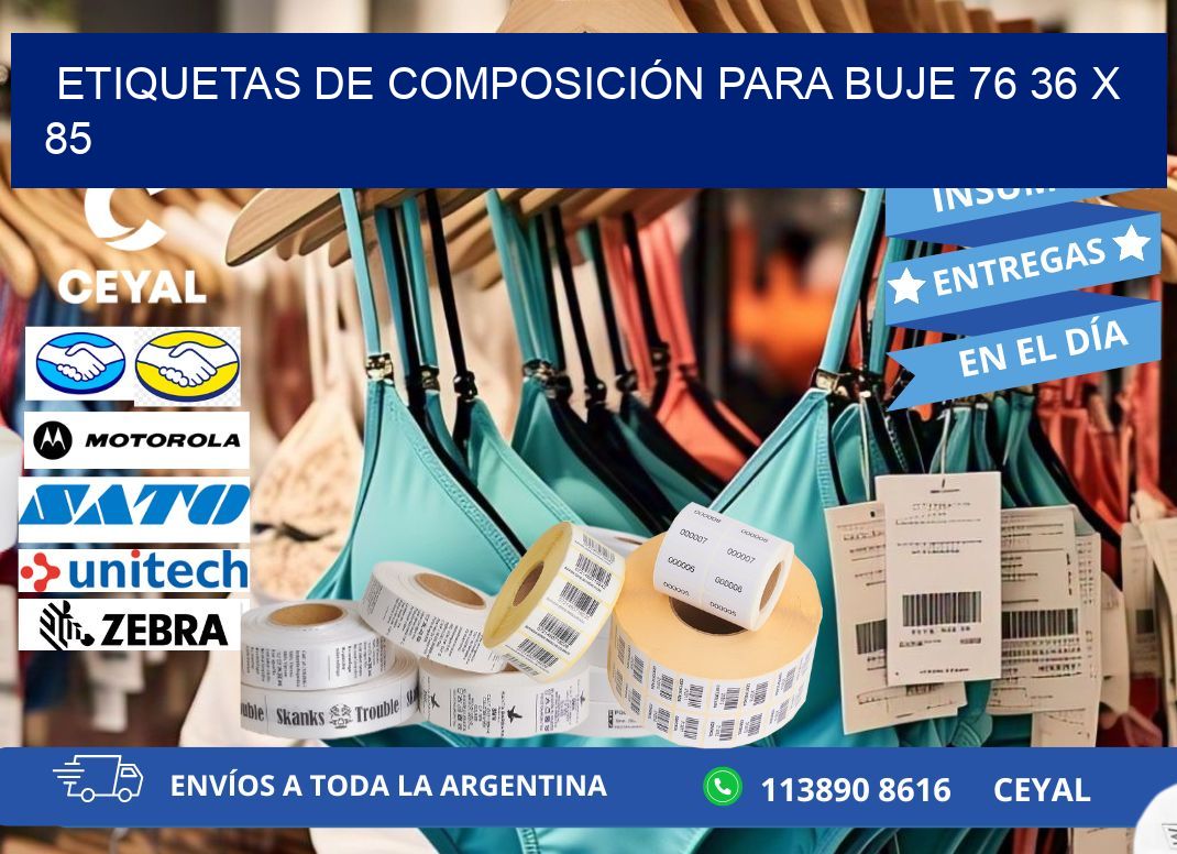 ETIQUETAS DE COMPOSICIÓN PARA BUJE 76 36 x 85