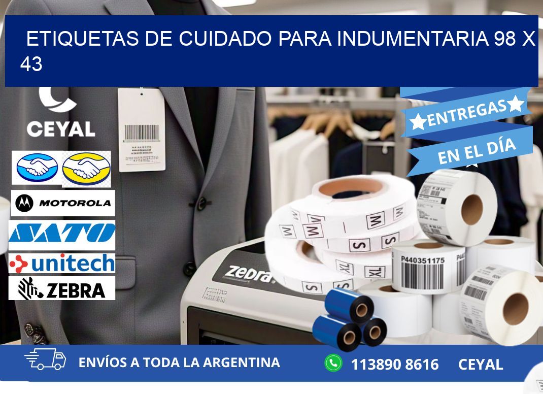 ETIQUETAS DE CUIDADO PARA INDUMENTARIA 98 x 43