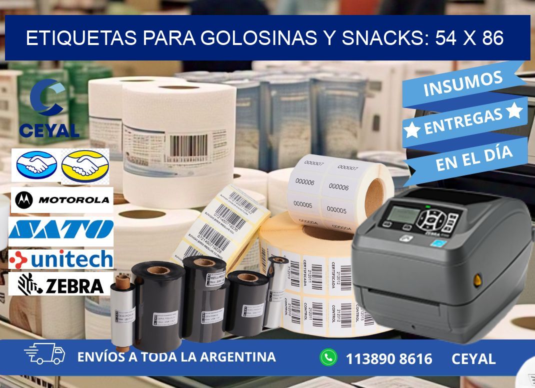 ETIQUETAS PARA GOLOSINAS Y SNACKS: 54 x 86